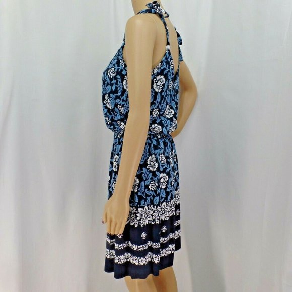 "LOFT" BLUE FLORAL TIE STRAPS BLOUSON DRESS SIZE: SP NWT - Picture 2 of 3